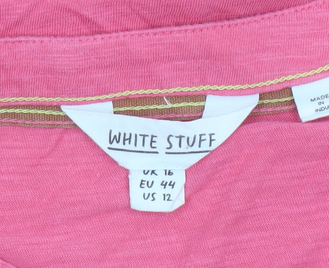 White Stuff Women Pink Henley Tunic Blouse Size 16 Cotton