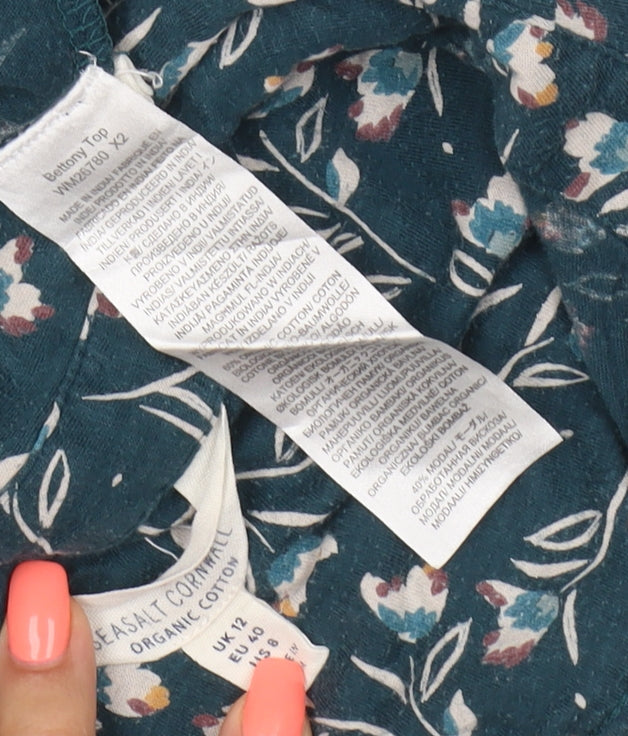 Seasalt Cornwall Women's Blue Floral Collared Cotton Tunic Blouse UK 12