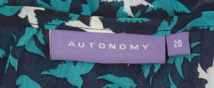 Autonomy Womens Blue Bird Print Short Sleeve Blouse Size 20