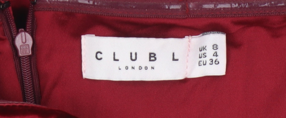 Additional view of Club L London Women’s Red Velvet Off Shoulder Bodycon Dress, size UK 8
