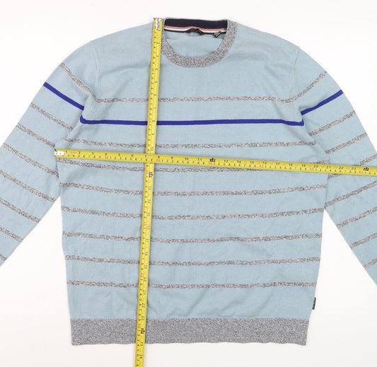 Ted Baker Men's Blue Striped Crew Neck Cotton Jumper Size L