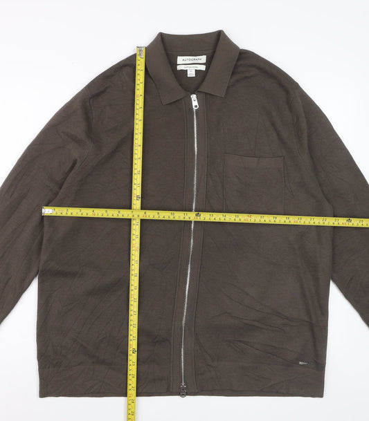 Marks and Spencer Men’s Brown Cotton Modal Full Zip Collared Jumper XL
