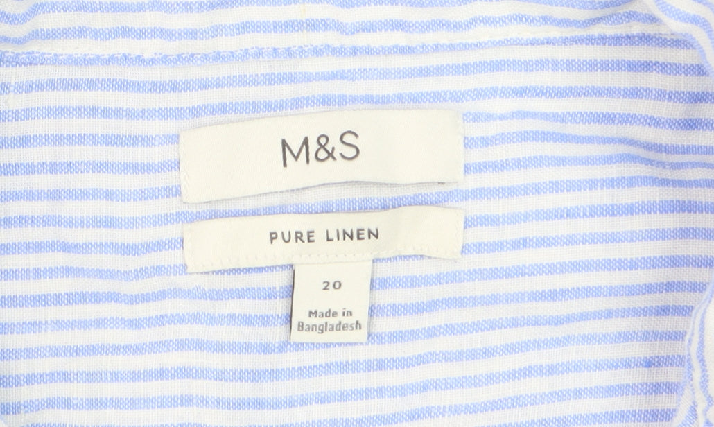 Marks and Spencer Women Blue Striped Linen Button-Up Shirt Size 20