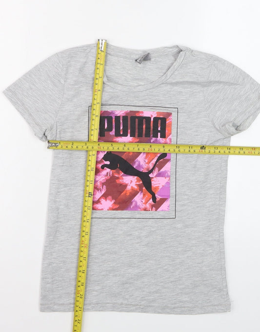 Puma Girls Grey Graphic Logo T-Shirt Size 11-12 Years Cotton Blend