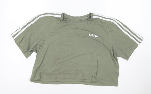 adidas Womens Green Cropped T-Shirt M Relaxed Fit Short Sleeve