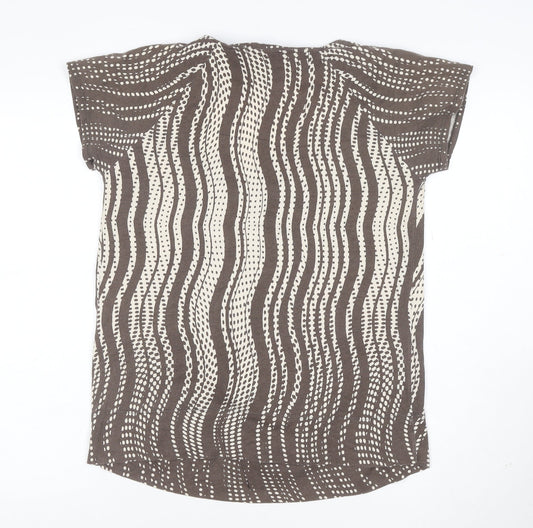 Calvin Klein Women Brown Beige Patterned 100% Cotton Scoop Neck T-Shirt M