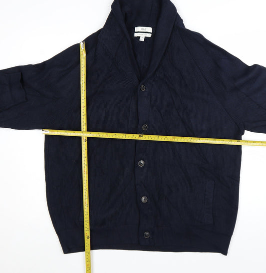 Marks and Spencer Men’s Blue 2XL Cotton Blend Collared Cardigan