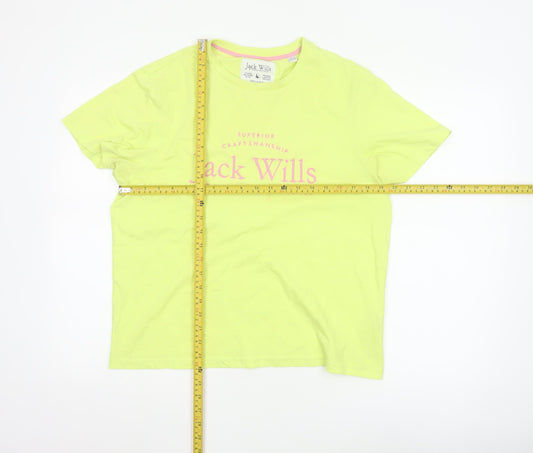 Jack Wills Women's Yellow Basic T-Shirt Size 12 Short Sleeve Cotton Blend