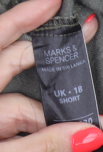 Marks and Spencer Women’s Green Linen Blend Cropped Trousers Size 18 Short