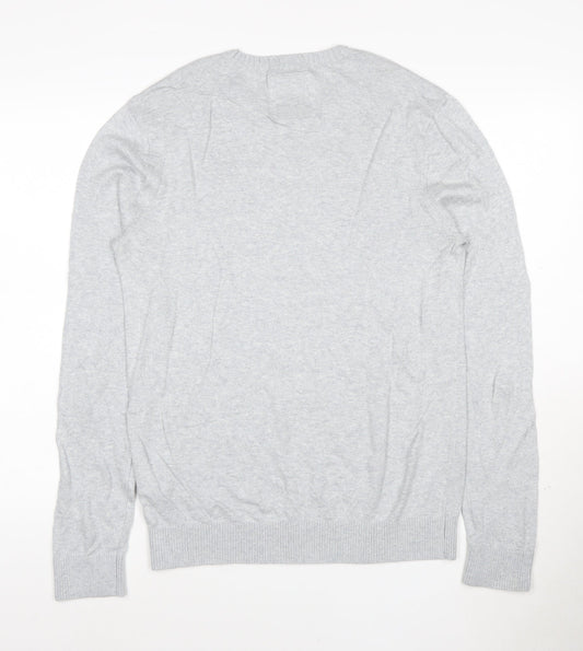 Hollister Men Grey Cotton Blend Crew Neck Pullover Jumper L