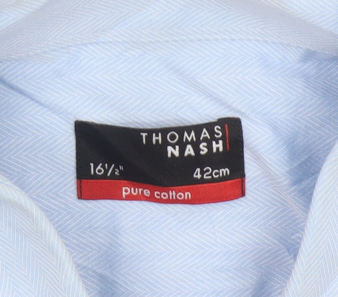 Additional view of Thomas Nash Men's Blue 16.5in 42cm Pure Cotton Long Sleeve Dress Shirt