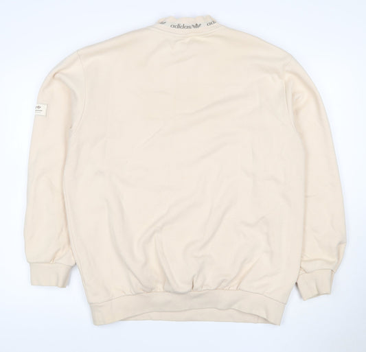 adidas Men's Beige 1/2 Zip Mock Neck Sweatshirt M Classic Logo