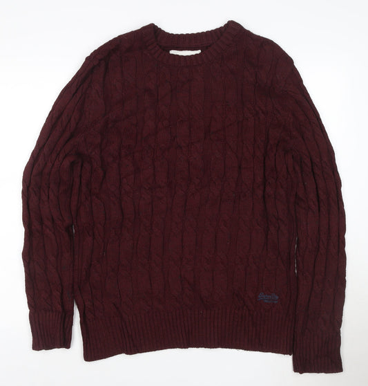 Superdry Men Red 2XL Cable-Knit Crew Neck Jumper