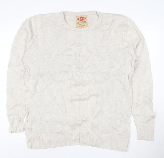 Lee Cooper Men's Beige Cotton Crew Neck Jumper XL