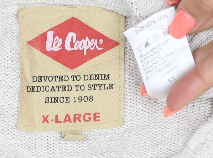 Brand and care label for Lee Cooper Men's Beige Cotton Crew Neck Jumper XL