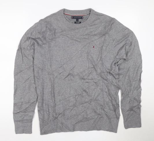 Tommy Hilfiger Men's Grey Cotton Cashmere Crew Neck Jumper Size S