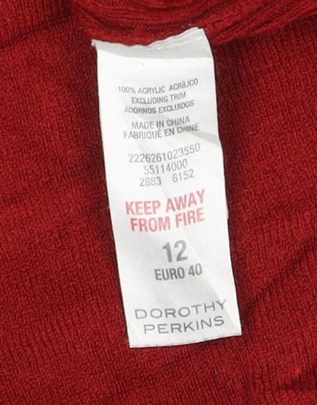Dorothy Perkins Women Red Size 12 Long Sleeve Knitted Mini Dress