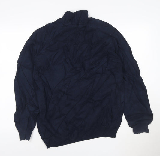 Cotton Traders Men’s Navy Blue L 1/2 Zip High Neck Cotton Jumper