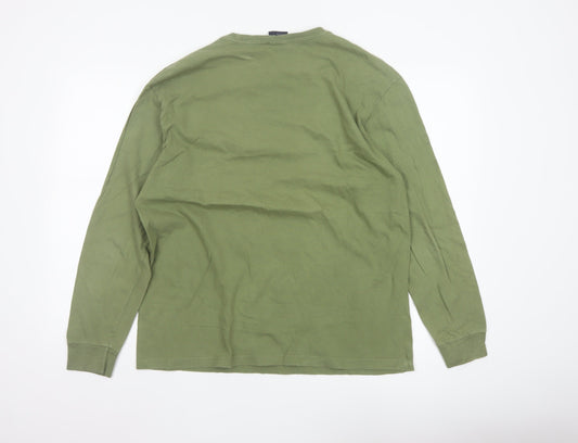 Ralph Lauren Men's Green Long Sleeve Cotton Crew Neck Top M