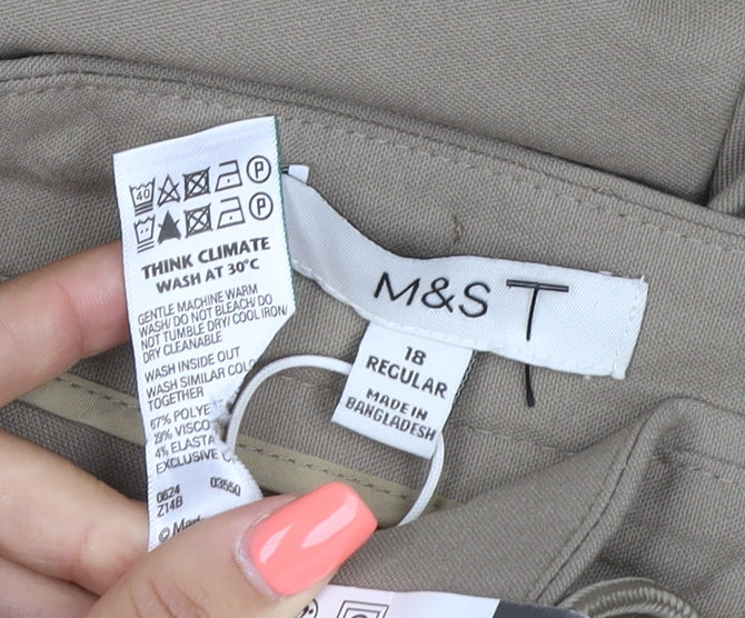 Marks and Spencer Women Beige Size 18 Regular Wide-Leg Trousers