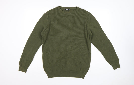 Jacamo Men's Green Cotton Waffle Knit Crew Neck Jumper Size M