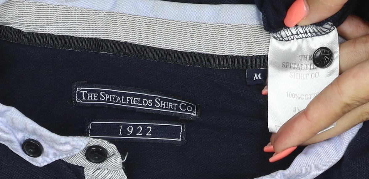 The Spitalfields Shirt Co. Men's Blue Henley Short Sleeve Cotton T-Shirt M