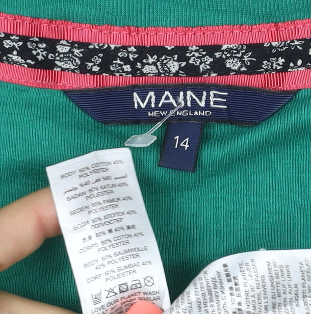 Brand and care label for Maine New England Women's Green, size 14, Striped Long Sleeve T-Shirt