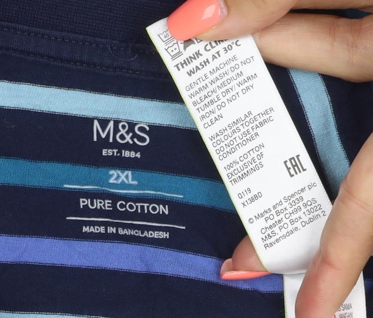 Marks and Spencer Men's Blue Striped 2XL Cotton Crew Neck T-Shirt