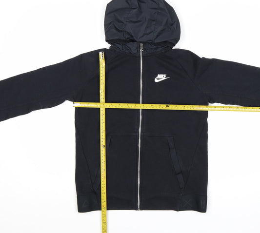 Nike Boys Black Full Zip Hoodie Air Max Logo 12-13 Years Lined Cotton Blend