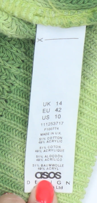 Brand and care label for ASOS Design Women Green Striped Knit Jumper UK 14 Crew Neck Cropped
