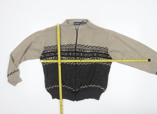 Puritan Men's Beige Black S Fair Isle Full Zip Knit Jumper
