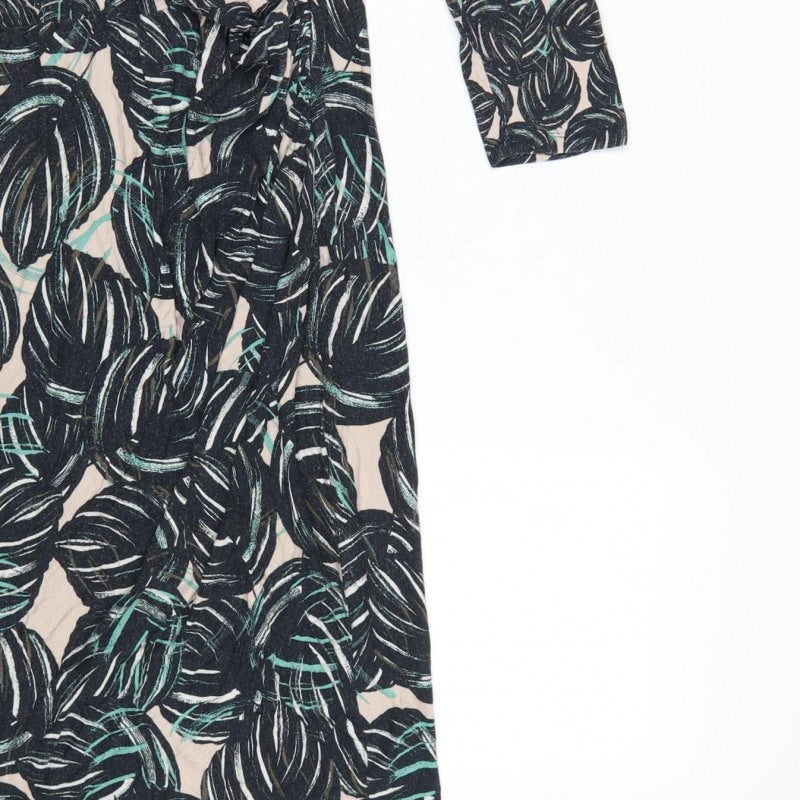 Phase Eight Women Black Tropical Wrap Dress Size 12 Knee Length