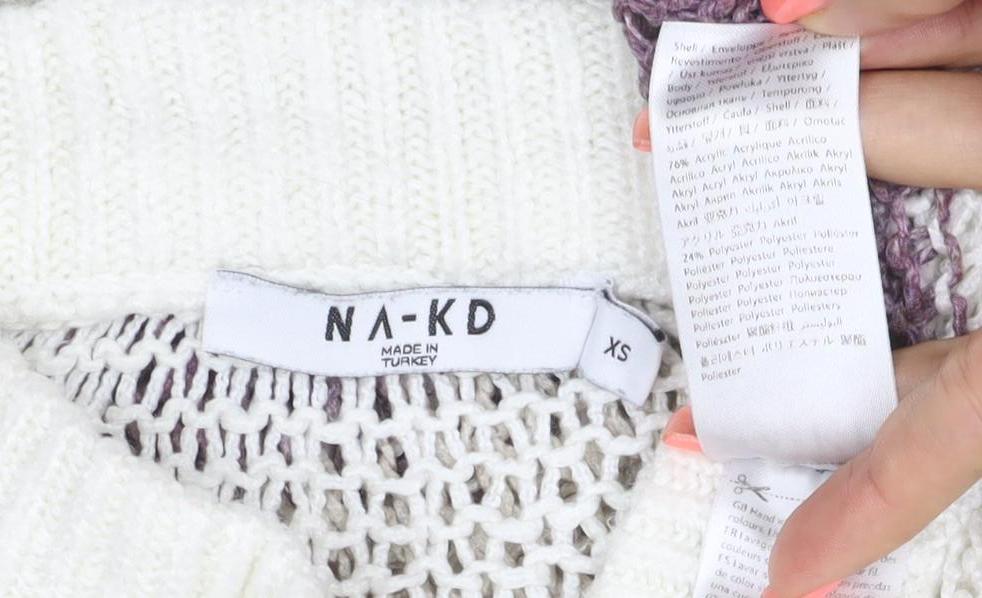 NA-KD Women’s Multicoloured Striped Chunky Knit Cowl Jumper XS