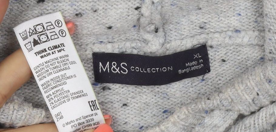 Marks and Spencer Women Grey Fleck Knit Hoodie XL Pullover