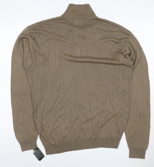 Elliott Men’s Brown M Collared Henley Knit Jumper Long Sleeve