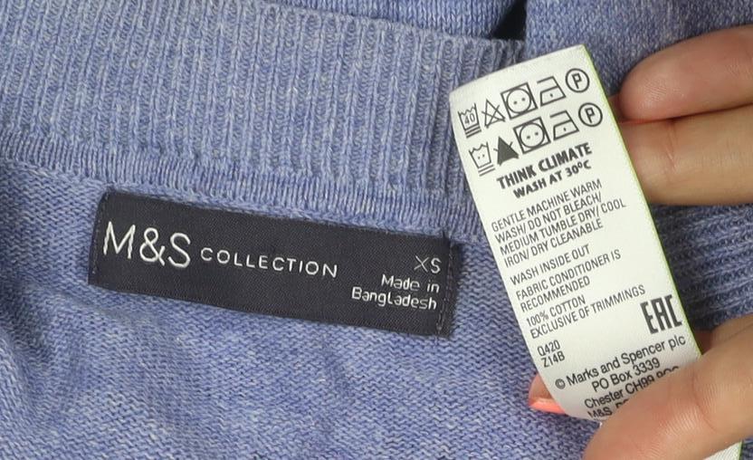Marks & Spencer Women Blue XS Star Print V-Neck Cotton Knit Jersey Top