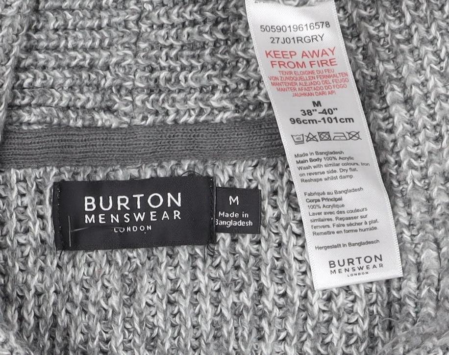 Burton Menswear Men’s Grey M Shawl Collar Button Knit Cardigan
