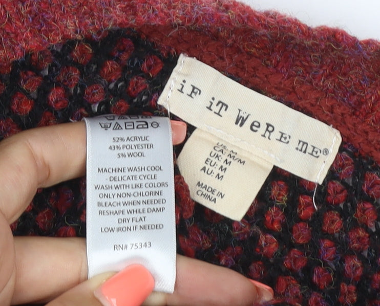 If It Were Me Women Red Black Waffle Knit Raglan Jumper Size S