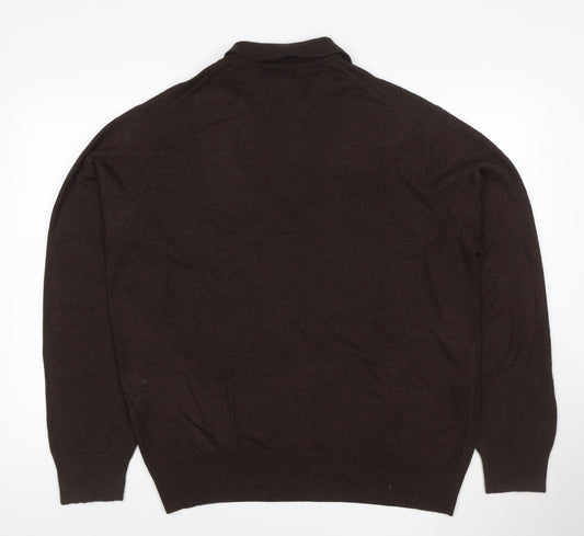 Dockers Men’s Brown XL 1/4 Zip Collared Striped Acrylic Jumper