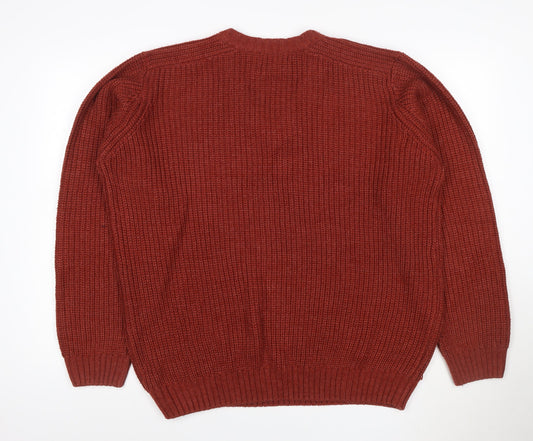 P.G. Field Men’s Red L V-Neck Cable Knit Acrylic Pullover Jumper