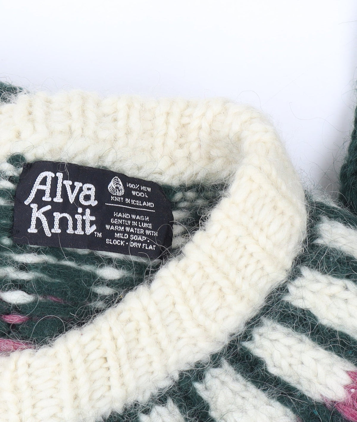 Alva Knit Women Size 10 Green Wool Fair Isle Icelandic Pullover Jumper