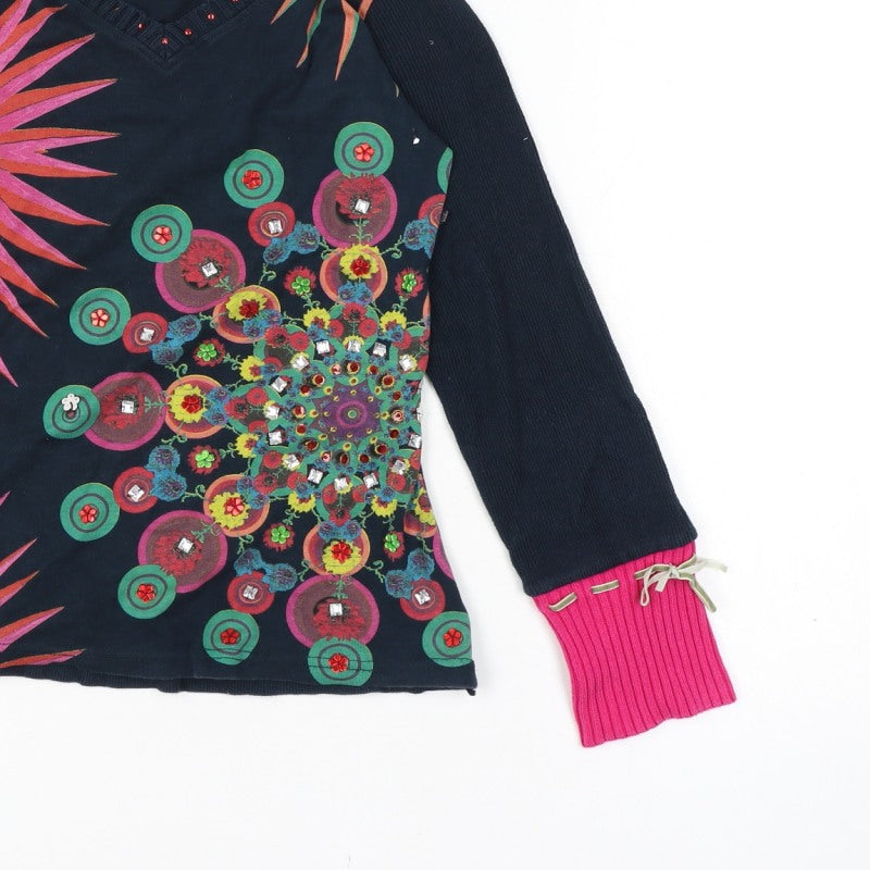 Desigual Women Multicoloured 10-12 Floral V-Neck Long Sleeve Jersey Top