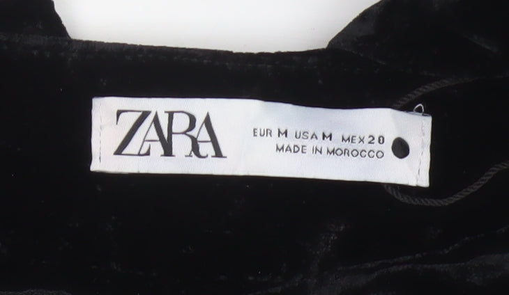 Zara Women Black M Velvet Flared Trousers Party Wide Leg
