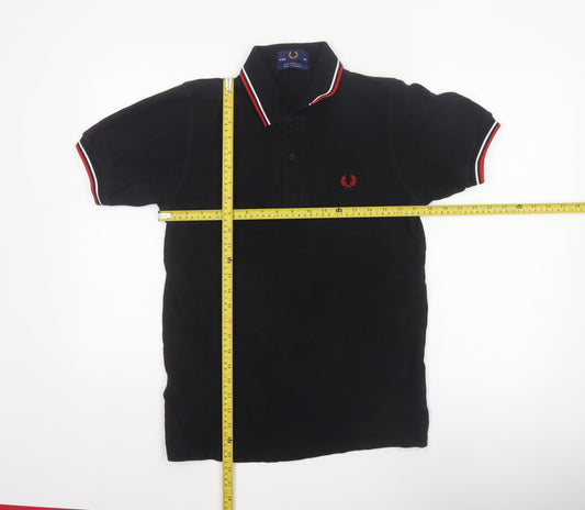 Fred Perry Men's Black S Cotton Piqué Polo Shirt Red Trim