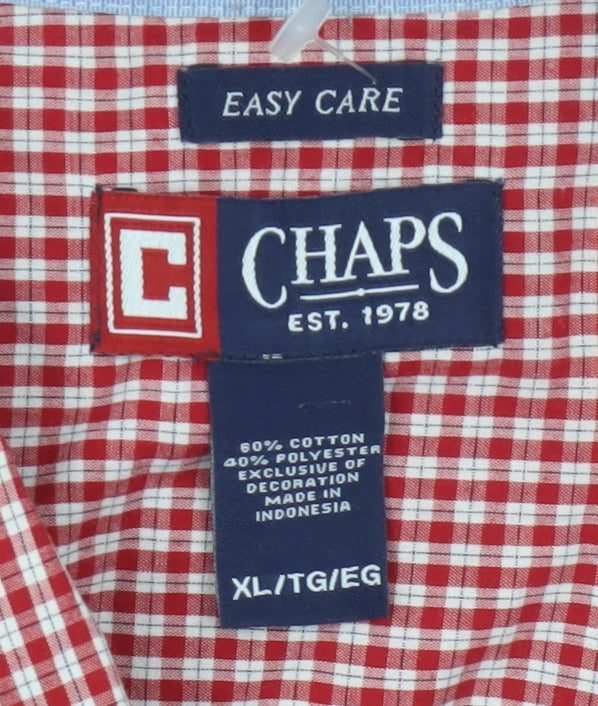 Chaps Men's Red Check Short Sleeve XL Button-Up Easy Care Shirt