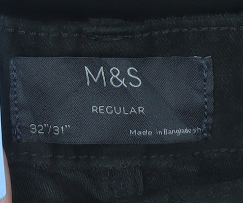 Marks and Spencer Men’s Black 32x31 Regular Fit Cotton Trousers