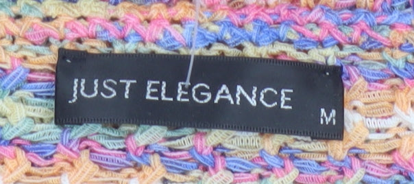Just Elegance Women's Multicoloured M Open Knit Striped Scoop Neck Jumper
