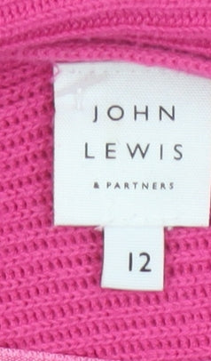 John Lewis Women Pink Size 12 Cotton V-Neck Knit Pullover Jumper
