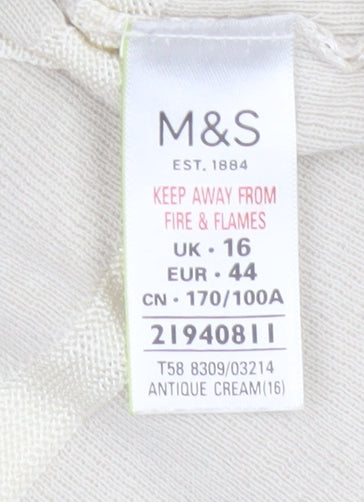 M&S Women’s Beige Size 16 Round Neck Cotton Blend Knit Jumper