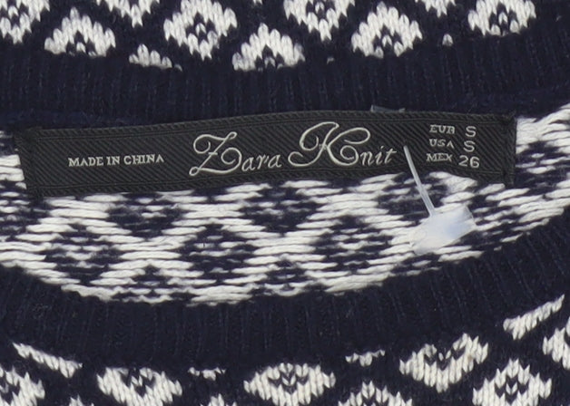 Zara Knit Women Black White Diamond Short Sleeve Jumper UK 8